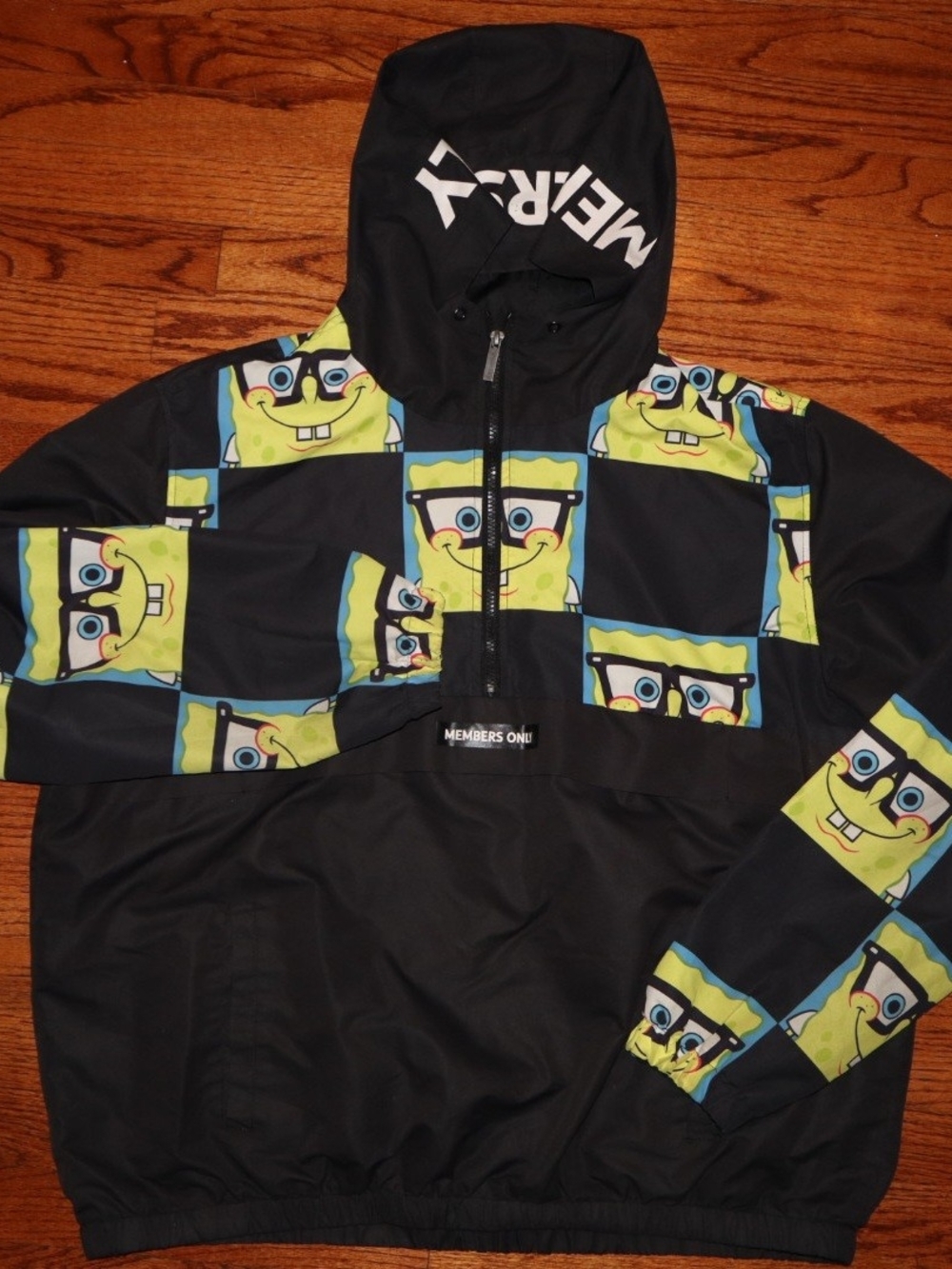 Members Only Black SpongeBob Patchwork Windbreaker Jacket